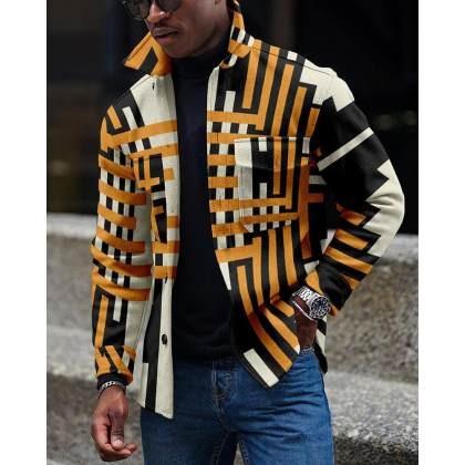 Solid color two-pocket long-sleeved shirt jacket