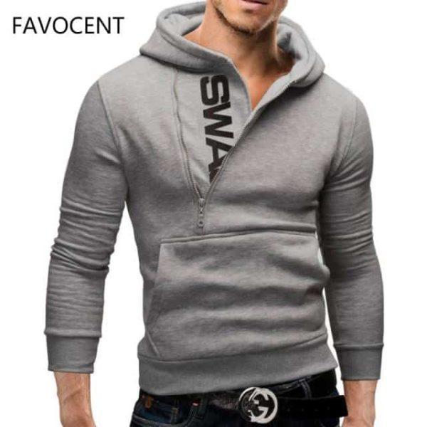 FAVOCENT Hoodie Oblique Zipper Solid Color