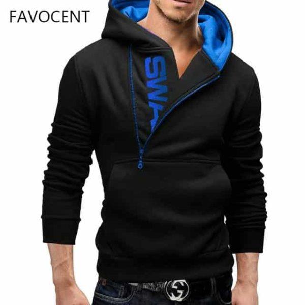 FAVOCENT Hoodie Oblique Zipper Solid Color