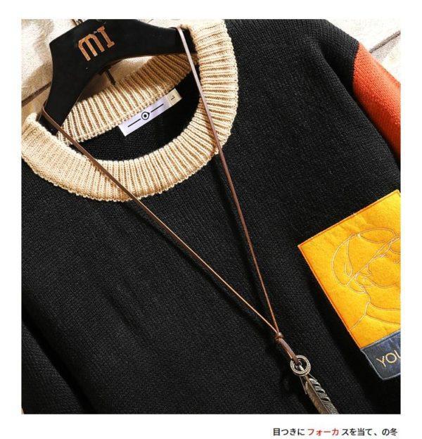 2021 New Sweaters Men’S Black Patchwork Long