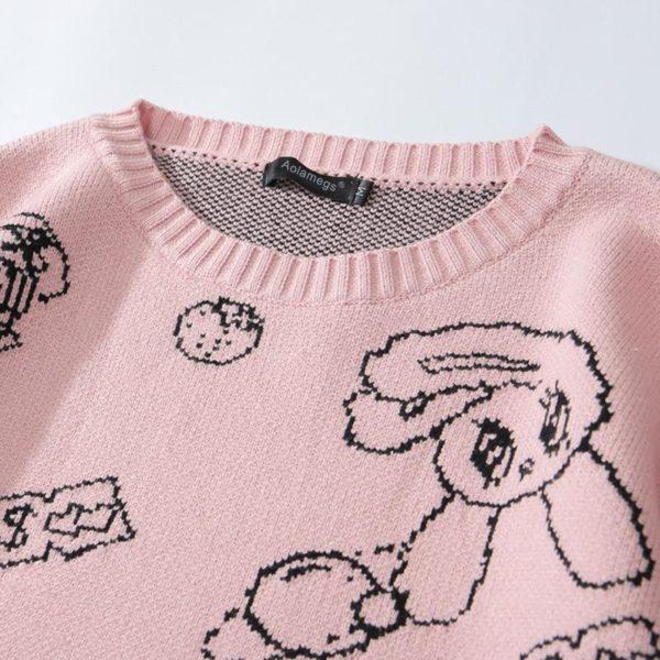 Aolamegs Men Sweater Cartoon Cute Rabbit Strawberry