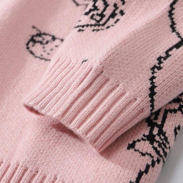 Aolamegs Men Sweater Cartoon Cute Rabbit Strawberry
