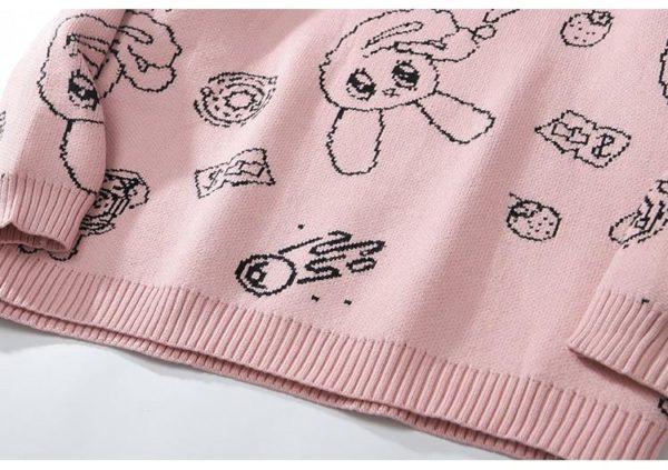 Aolamegs Men Sweater Cartoon Cute Rabbit Strawberry