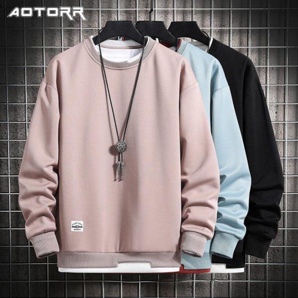 Autumn Casual Sweatshirt Men Fashion Solid Color