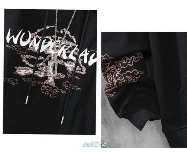 Chinese Style Men Hoodie Plus Velvet Harajuku Style